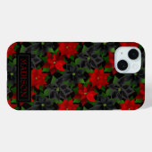 Coques Case-Mate iPhone Rouge Noir Poinsettie Noël (Verso (horizontal))