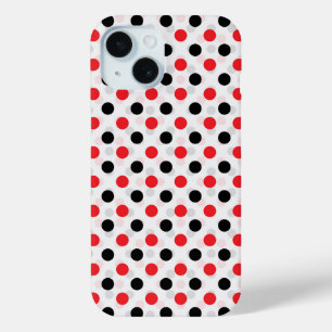 Coque Pour iPhone 15 Rouge noir Pois Textile Motif Design