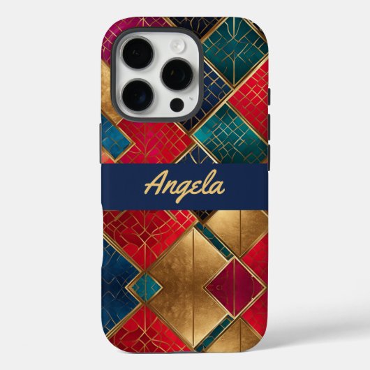 Coques Case-Mate iPhone Rouge or et Carrés bleus (Verso)