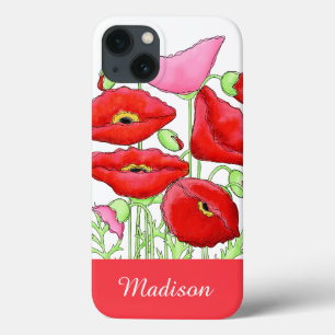 iPhone 13 Coque Rouge Papes Rose Art Nom personnalisé Personnalisé