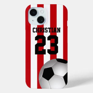 Coque Pour iPhone 15 Rouge personnalisé et le blanc barre le ballon de