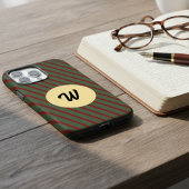 Coques Case-Mate iPhone Rouge Rétro & Rayures Vertes Monogramme Cercle Dor
