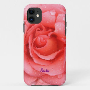Coque iPhone 11 Rouge romantique rose personnalisée gouttes d'eau