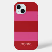 Coques Case-Mate iPhone Rouge rose moderne Motif rayé avec nom (Verso)