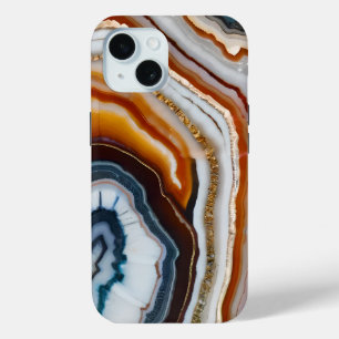 Coque Pour iPhone 15 Rouge Terracotta Blanc Noir Bleu Or Géode d'âge