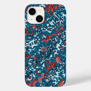 Coque Pour iPhone 14 Rouge Turquoise noir blanc tacheté Résumé graphiqu