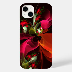 Coque Pour iPhone 14 Plus Rouge Vert Floral Moderne Art Abstrait Motif #02