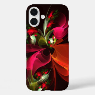 Coques iPhone 16 Plus Rouge Vert Floral Moderne Art Abstrait Motif #02
