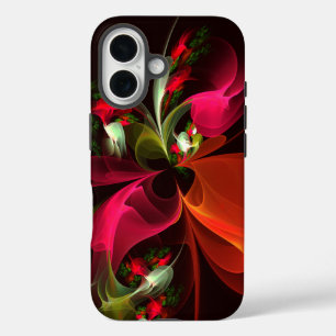 Coques iPhone 16 Rouge Vert Floral Moderne Art Abstrait Motif #02