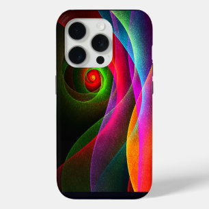 Coque iPhone 15 Pro Rouge Vert Orange Moderne Motif d'Art Abstrait #22