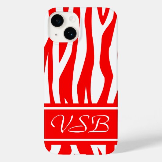 Coques Case-Mate iPhone Rouge Zèbre imprimé avec monogramme (Verso)