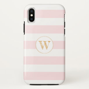 Coque iPhone X Rougissent le cas rose de téléphone de monogramm