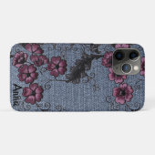 Coques Case-Mate iPhone *~* Rouleaux noirs Demin Fleurs roses (Dos (Horizontal))