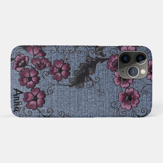 Coques Case-Mate iPhone *~* Rouleaux noirs Demin Fleurs roses (Dos (Horizontal))