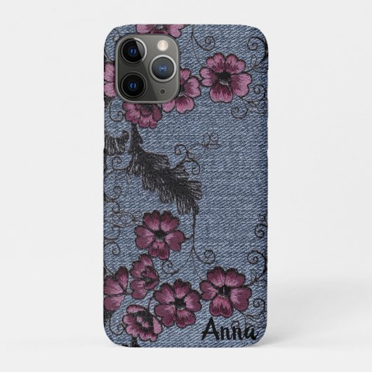 Coques Case-Mate iPhone *~* Rouleaux noirs Demin Fleurs roses (Dos)