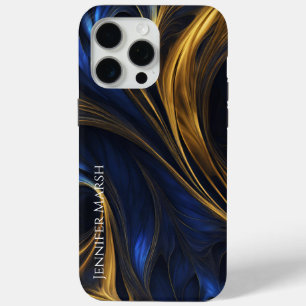 Coque iPhone 15 Pro Max Royal Blue Gold Abstrait Swirl