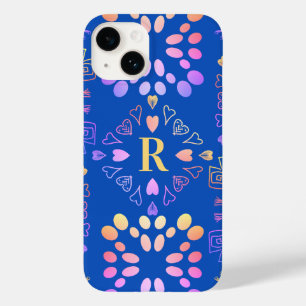 Coque Pour iPhone 14 Royal Blue Monogram Rose Lilac Ombre Motif