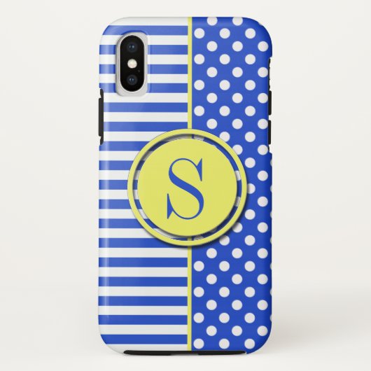 Coques Case-Mate iPhone Royal Blue Pois et stries-Monogram STaylor (Dos)
