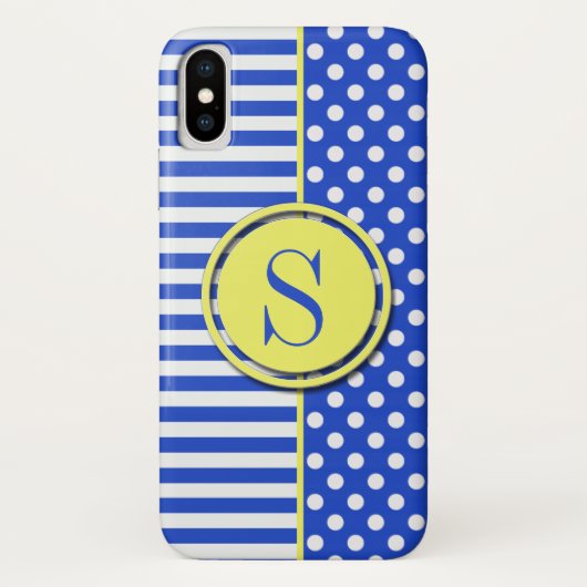Coques Case-Mate iPhone Royal Blue Pois et stries-Monogram STaylor (Dos)