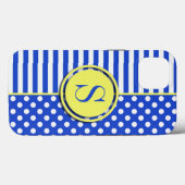 Coques Case-Mate iPhone Royal Blue Pois et stries-Monogram STaylor (Verso (horizontal))