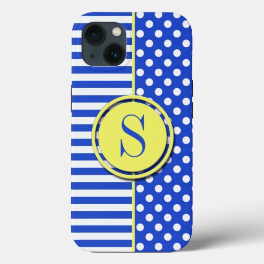 Coques Case-Mate iPhone Royal Blue Pois et stries-Monogram STaylor (Verso)