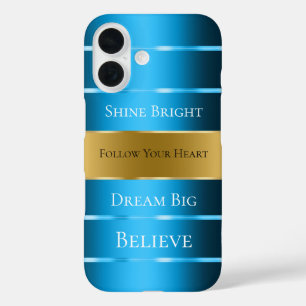 Coques iPhone 16 Ruban bleu glam or