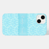 Coques Case-Mate iPhone Ruban de nom personnalisé bleu clair Damas (Verso (horizontal))