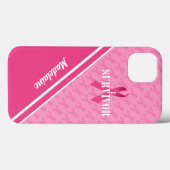 Coques Case-Mate iPhone Ruban de reconnaissance rose avec nom (Verso (horizontal))