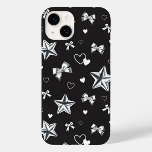 Coque Pour iPhone 14 Ruban en forme de cœur avec étoile métallique moti