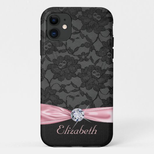 Coques Case-Mate iPhone Ruban et diamant noirs élégants de satin de rose (Dos)