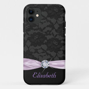 Coque Case-Mate Pour iPhone Ruban et diamant pourpres de satin de dentelle