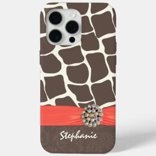 Coque iPhone 15 Pro Max Ruban imprimé Motif Giraffe et strass
