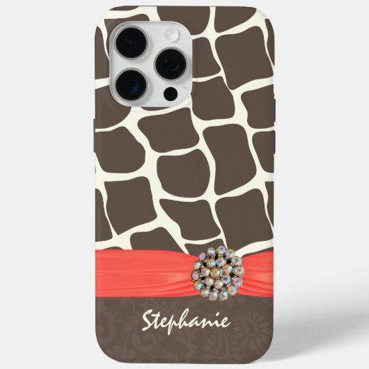 Coques Case-Mate iPhone Ruban imprimé Motif Giraffe et strass (Verso)