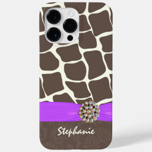 Coque Pour Pour iPhone 14 Pro Max Ruban imprimé Motif Giraffe et strass