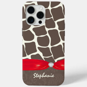 Coque iPhone 15 Pro Max Ruban imprimé Motif Giraffe et strass