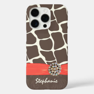 Coques iPhone 16 Pro Ruban imprimé Motif Giraffe et strass