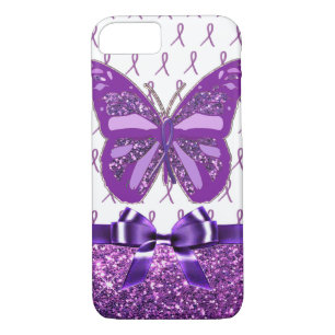 Coque iPhone 7 Ruban pourpre de papillon de conscience de