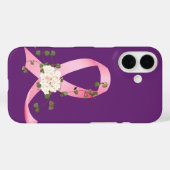Coques Case-Mate iPhone Ruban rose avec lierre sur violet (Verso (horizontal))