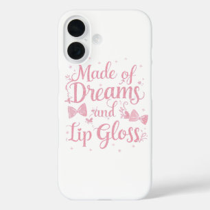 Coques iPhone 16 Ruban Rose Féminin Citation "Rêves et Gloss pour l