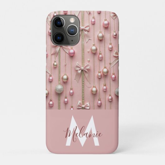 Coques Case-Mate iPhone ruban rose girly monogramme moderne (Dos)