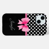 Coques Case-Mate iPhone Ruban rose Noir & Blanc Pois Nom (Verso (horizontal))