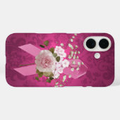 Coques Case-Mate iPhone Ruban rose sur Damas magenta (Verso (horizontal))