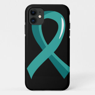 Coque iPhone 11 Ruban turquoise 3 de Cancer ovarien