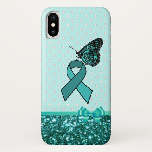 Coques Case-Mate iPhone Ruban turquoise de sensibilisation au cancer de l' (Dos)