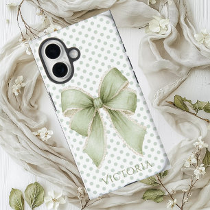 Coques iPhone 16 Ruban vintage à pois Personnalisé