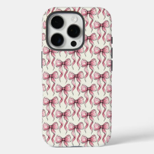 Coques iPhone 16 Pro Rubans aquarelle rose esthétique coquette féminine