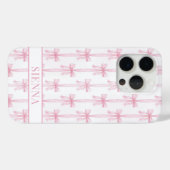 Coques Case-Mate iPhone Rubans Coquette Rose Monogrammés Rayés (Verso (horizontal))