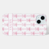 Coques Case-Mate iPhone Rubans Coquette Rose Monogrammés Rayés (Verso (horizontal))