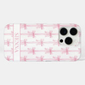 Coques Case-Mate iPhone Rubans Coquette Rose Monogrammés Rayés (Verso (horizontal))