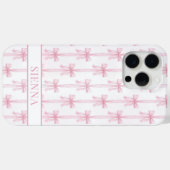 Coques Case-Mate iPhone Rubans Coquette Rose Monogrammes Rayés (Verso (horizontal))